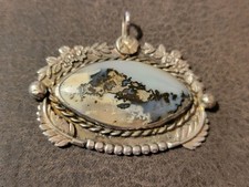 Vintage Navajo STERLING Moss Agate PENDANT 2.3