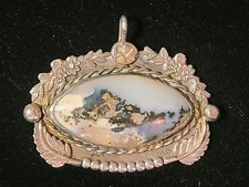 Vintage Navajo STERLING Moss Agate PENDANT 2.3