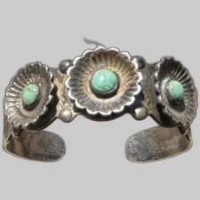 Vintage Fred Harvey sterling silver and turquoise cuff bracelet