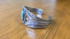 Vintage Navajo Fred Harvey Era Sterling Silver Green Turquoise Bracelet  - Additional view 1