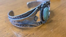 Vintage Navajo Fred Harvey Era Sterling Silver Green Turquoise Bracelet  - Additional view 15