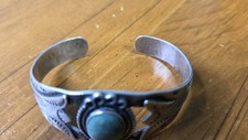 Vintage Navajo Fred Harvey Era Sterling Silver Green Turquoise Bracelet  - Additional view 7