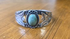 Vintage Navajo Fred Harvey Era Sterling Silver Green Turquoise Bracelet