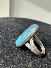VINTAGE JANE POPOVICH JP STERLING SILVER TURQUOISE OVAL FRED HARVEY ERA RING - Additional view 11