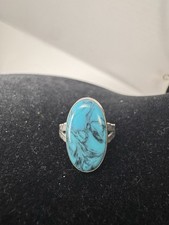 VINTAGE JANE POPOVICH JP STERLING SILVER TURQUOISE OVAL FRED HARVEY ERA RING - Additional view 3