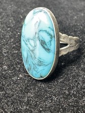 VINTAGE JANE POPOVICH JP STERLING SILVER TURQUOISE OVAL FRED HARVEY ERA RING - Additional view 4