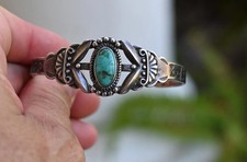 Vintage Fred Harvey Navajo Royston Turquoise & Sterling Horse Cuff 7