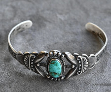 Vintage Fred Harvey Navajo Royston Turquoise & Sterling Horse Cuff 7" wearable