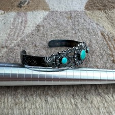 VTG Fred Harvey Era Navajo Double Thunderbird Turquoise Cuff Sterling Bracelet - Additional view 1