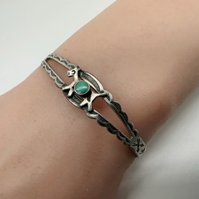 VTG Fred Harvey Era Navajo Sterling Stamped Turquoise Cuff Bracelet 5.6g #ba