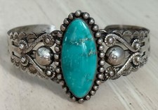 Vintage Fred Harvey Era Navajo Sterling Silver Turquoise Bracelet - Additional view 1