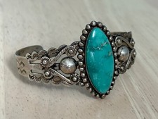 Vintage Fred Harvey Era Navajo Sterling Silver Turquoise Bracelet - Additional view 2