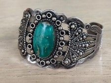 Vintage Fred Harvey Era Navajo Sterling Silver Royston Turquoise Bracelet - Additional view 4