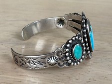 Vintage Fred Harvey Era Navajo Sterling Silver Turquoise Bracelet - Additional view 2