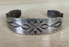 Vintage Fred Harvey Era Navajo Silver Stamped Crossed Arrows Bracelet