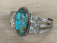 Vintage Fred Harvey Era Navajo Sterling Silver Turquoise Bracelet - Additional view 4