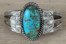 Vintage Fred Harvey Era Navajo Sterling Silver Turquoise Bracelet - Additional view 1