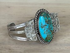 Vintage Fred Harvey Era Navajo Sterling Silver Turquoise Bracelet - Additional view 2