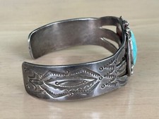 Vintage Fred Harvey Era Navajo Sterling Silver Turquoise Bracelet - Additional view 2