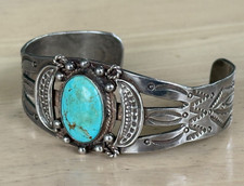Vintage Fred Harvey Era Navajo Sterling Silver Turquoise Bracelet - Additional view 3