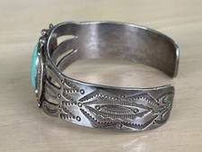 Vintage Fred Harvey Era Navajo Sterling Silver Turquoise Bracelet - Additional view 4