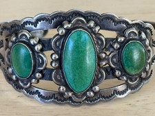Vintage Fred Harvey Era Navajo Sterling Silver Cerrillos Turquoise Bracelet - Additional view 2