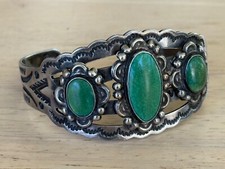 Vintage Fred Harvey Era Navajo Sterling Silver Cerrillos Turquoise Bracelet - Additional view 3