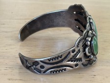 Vintage Fred Harvey Era Navajo Sterling Silver Cerrillos Turquoise Bracelet - Additional view 4
