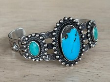 Vintage Fred Harvey Era Navajo Sterling Silver Turquoise Bracelet - Additional view 1