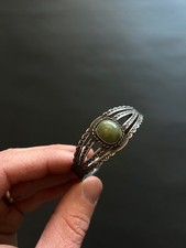 Fred Harvey Stamped Navajo Vintage Sterling Silver Green Turquoise Cuff Bracelet - Additional view 1