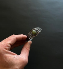 Fred Harvey Stamped Navajo Vintage Sterling Silver Green Turquoise Cuff Bracelet