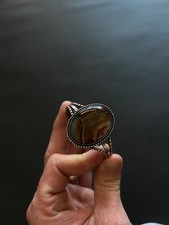 Fred Harvey Style Navajo Sterling Silver Cuff Bracelet Large Agate Stone - Additional view 4