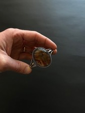 Fred Harvey Style Navajo Sterling Silver Cuff Bracelet Large Agate Stone - Additional view 5