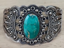 Vintage Fred Harvey Era Navajo Sterling Silver Royston Turquoise Bracelet - Additional view 1