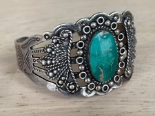 Vintage Fred Harvey Era Navajo Sterling Silver Royston Turquoise Bracelet - Additional view 2