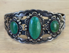 Vintage Fred Harvey Era Navajo Sterling Silver Cerrillos Turquoise Bracelet - Additional view 1