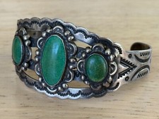 Vintage Fred Harvey Era Navajo Sterling Silver Cerrillos Turquoise Bracelet - Additional view 5