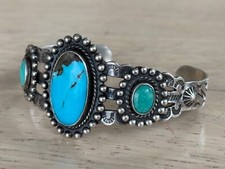 Vintage Fred Harvey Era Navajo Sterling Silver Turquoise Bracelet - Additional view 3