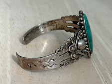 Vintage Fred Harvey Era Navajo Sterling Silver Turquoise Bracelet - Additional view 3