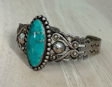 Vintage Fred Harvey Era Navajo Sterling Silver Turquoise Bracelet - Additional view 4