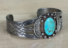 Vintage Fred Harvey Era Navajo Sterling Silver Turquoise Bracelet - Additional view 1
