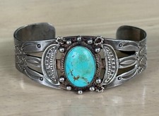 Vintage Fred Harvey Era Navajo Sterling Silver Turquoise Bracelet