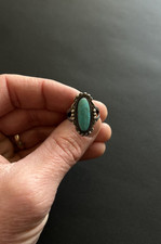 Vintage Navajo Fred Harvey Women's Turquoise Sterling Silver Stamped Ring - Additional view 1
