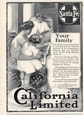 1908 Santa Fe Railroad California Limited Print Ad Your Family Fred Harvey Car