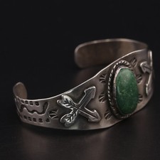 VTG Sterling Silver - NAVAJO Fred Harvey Era Turquoise 6.5