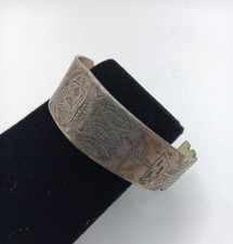 Fred Harvey Era Thunderbird Arrows Silver Stamped Cuff Bracelet 6