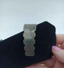 Fred Harvey Era Thunderbird Arrows Silver Stamped Cuff Bracelet 6