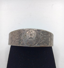 Fred Harvey Era Thunderbird Arrows Silver Stamped Cuff Bracelet 6