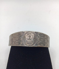 Fred Harvey Era Thunderbird Arrows Silver Stamped Cuff Bracelet 6"