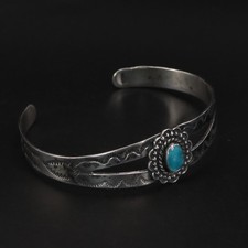 VTG Sterling Silver - NAVAJO Turquoise Fred Harvey Era 6" Cuff Bracelet - 11g